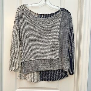 Free People Blue White Oversized Nautical Striped Sweater XS 3/4 Sleeve